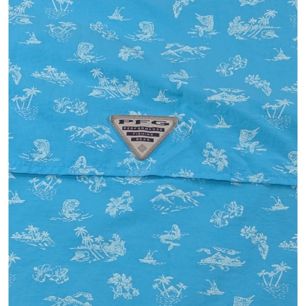 Columbia Mens PFG Super Bahama Fishing Shirt XL Blue Tropical Nautical Print - Picture 8 of 10